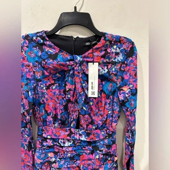 SZ Zara Floral Long Sleeve Ruffle Mini Dress Blogger fav XS ✨✨🔥 - Picture 6 of 7